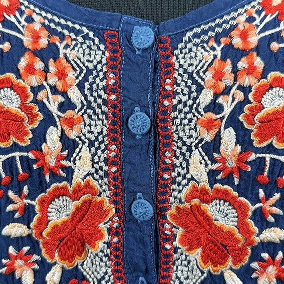 Johnny Was Embroidered Olivia Blouse Tunic Top 3/4 Sleeve Blue Floral Boho XS - Picture 8 of 14